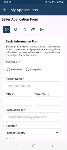 Seller application form